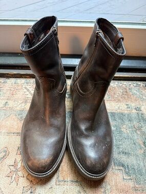 Brown Leather Riding Paddock Boots • Side Zip • Size 8M / 41